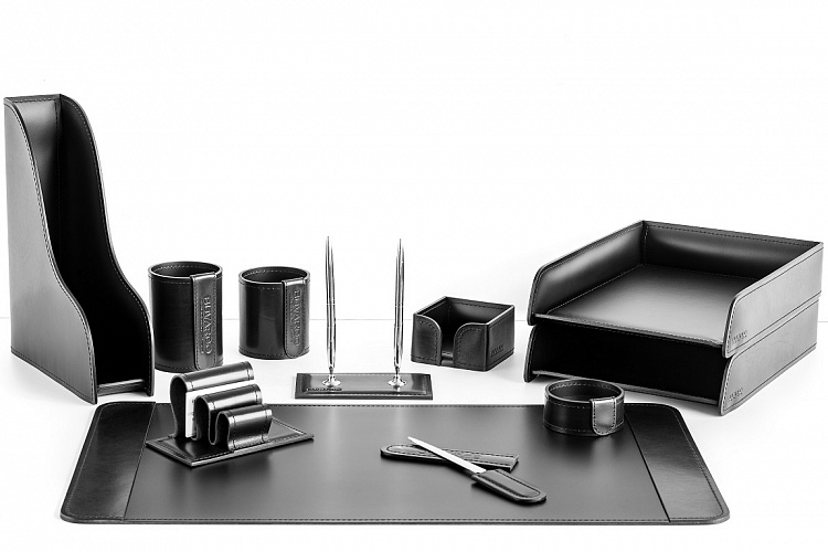 FG Black /Сuoietto черный - Настольный набор бювар 9/2 + 10 предметов